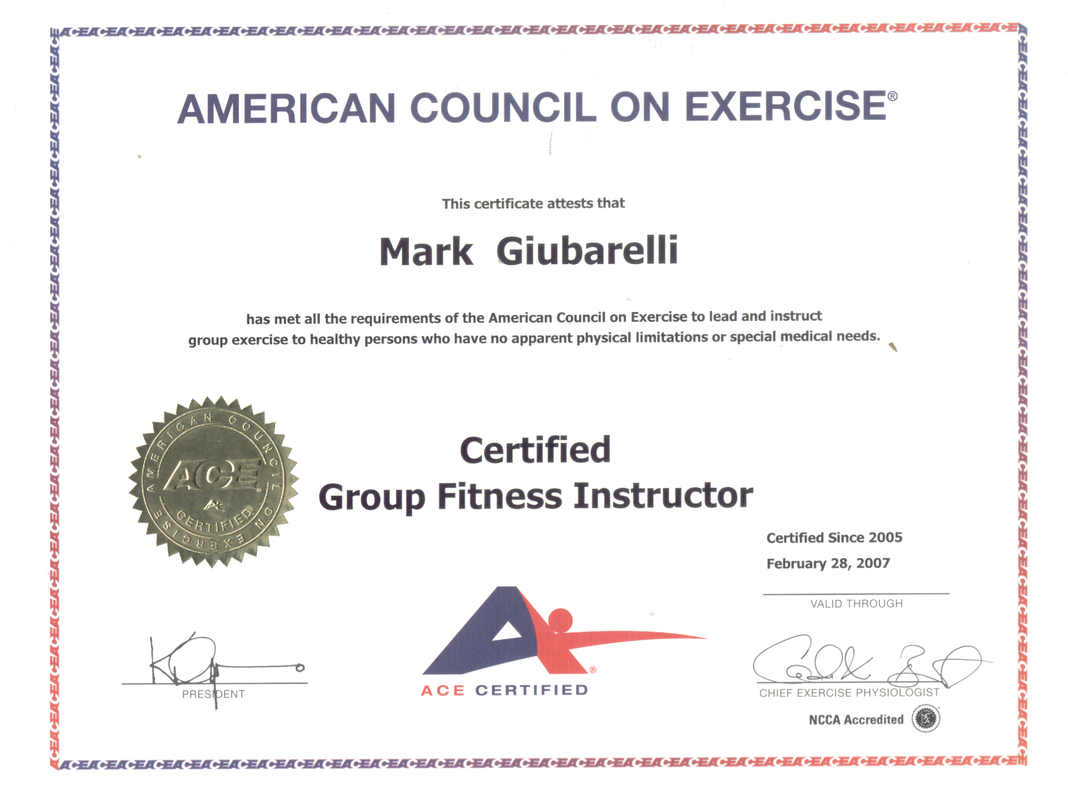 Certificate of Group Exercise Instructor